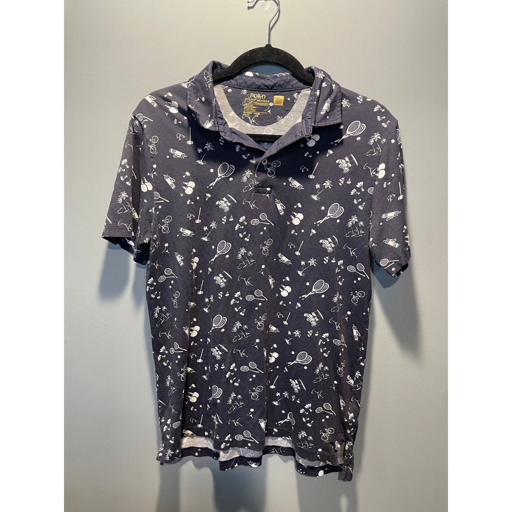 Polo Ralph Lauren Boys XL 18-20 Performance Navy Blue Sport Print Polo Shirt